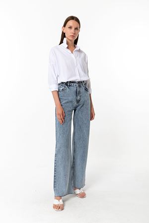 Kadın Mavi Straight Vintage Jean Pantolon - Yüksek Bel Düz Kesim Denim