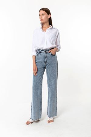 Kadın Mavi Straight Vintage Jean Pantolon - Yüksek Bel Düz Kesim Denim