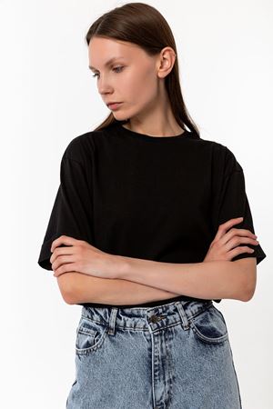 Kadın Siyah %100 Pamuk Oversize T-Shirt - Ekstra Bol Kalıp Basic Tişört