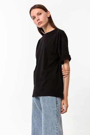 Kadın Siyah %100 Pamuk Oversize T-Shirt - Ekstra Bol Kalıp Basic Tişört