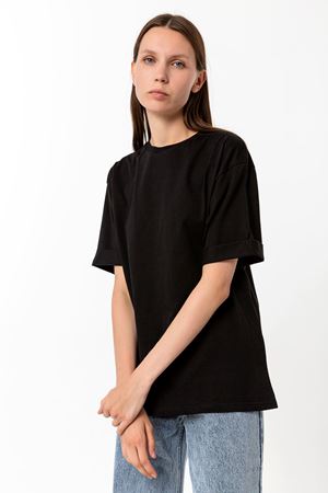 Kadın Siyah %100 Pamuk Oversize T-Shirt - Ekstra Bol Kalıp Basic Tişört