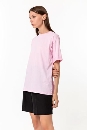 Kadın Pembe %100 Pamuk Oversize T-Shirt - Ekstra Bol Kalıp Basic Tişört