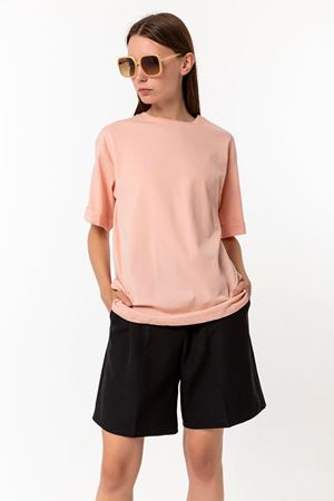 Kadın Pudra Pembe %100 Pamuk Oversize T-Shirt - Ekstra Bol Kalıp Basic Tişört