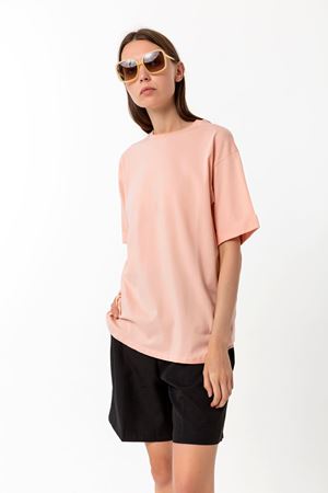 Kadın Pudra Pembe %100 Pamuk Oversize T-Shirt - Ekstra Bol Kalıp Basic Tişört