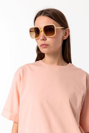 Kadın Pudra Pembe %100 Pamuk Oversize T-Shirt - Ekstra Bol Kalıp Basic Tişört