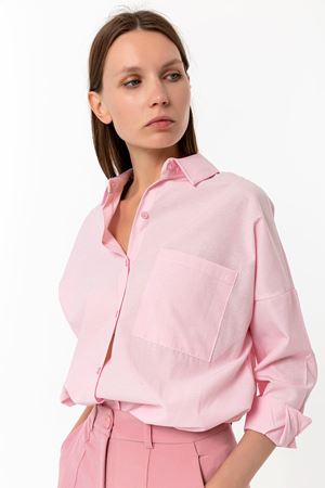 Kadın Pembe %100 Pamuk Poplin Oversize Uzun Kollu Gömlek - Ekstra Bol Kesim