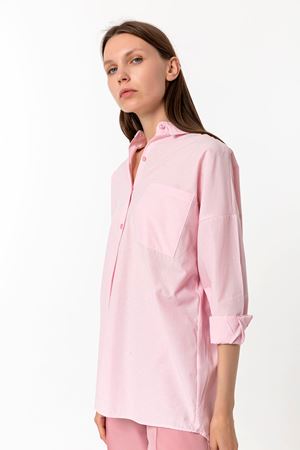 Kadın Pembe %100 Pamuk Poplin Oversize Uzun Kollu Gömlek - Ekstra Bol Kesim