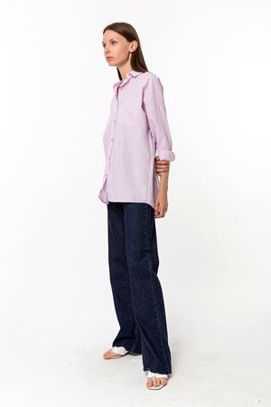 Kadın Oversize Poplin Uzun Kollu Gömlek Lila