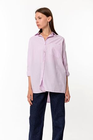Kadın Lila %100 Pamuk Poplin Oversize Uzun Kollu Gömlek - Ekstra Bol Kesim