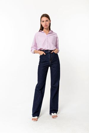 Kadın Lacivert Straight Vintage Jean Pantolon - Yüksek Bel Düz Kesim Denim