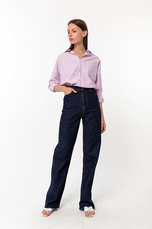 Kadın Lacivert Straight Vintage Jean Pantolon - Yüksek Bel Düz Kesim Denim