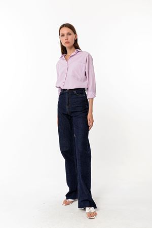 Kadın Lacivert Straight Vintage Jean Pantolon - Yüksek Bel Düz Kesim Denim