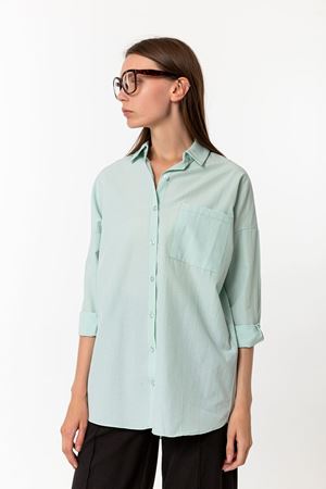 Kadın Mint Yeşili %100 Pamuk Oversize Düğmeli Gömlek - Ekstra Bol Kesim