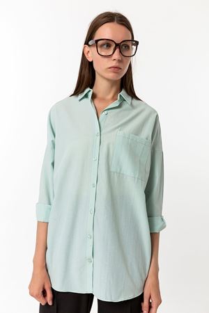 Kadın Mint Yeşili %100 Pamuk Oversize Düğmeli Gömlek - Ekstra Bol Kesim