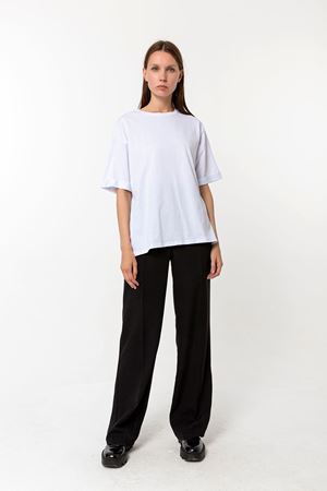 Kadın Beyaz %100 Pamuk Oversize T-Shirt - Ekstra Bol Kalıp Basic Tişört