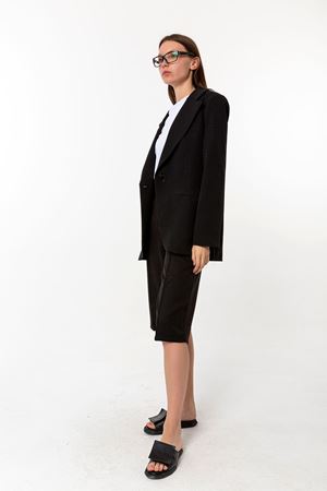Kadın Siyah Krep Boyfriend Ceket Kapri Şort Takım - Oversize İkili Takım