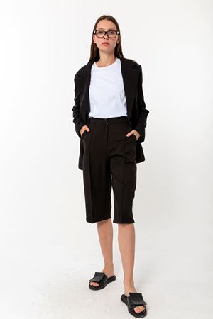 Kadın Siyah Krep Boyfriend Ceket Kapri Şort Takım - Oversize İkili Takım