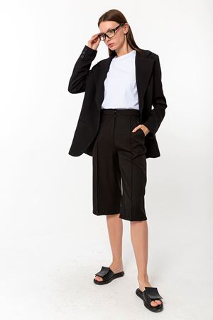 Kadın Siyah Krep Boyfriend Ceket Kapri Şort Takım - Oversize İkili Takım