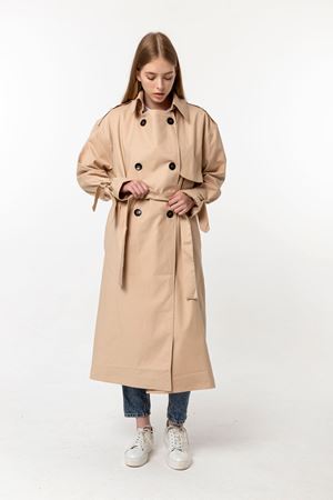 Oversize Astarlı Trençkot Bej
