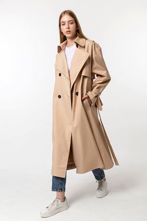 Oversize Astarlı Trençkot Bej