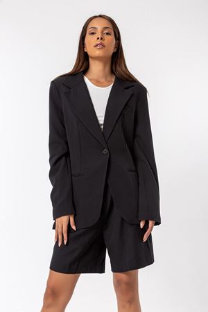 Kadın Ekstra Bol Kesim Boyfriend Ceket Bermuda Şort Takım Siyah