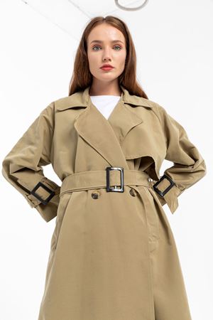 Kadın Matilda Açık Haki Oversize Uzun Trençkot