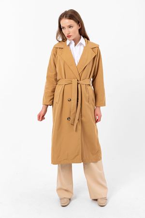Kadın Marlen Klasik Camel Vintage Uzun Trençkot