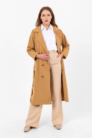 Kadın Marlen Klasik Camel Vintage Uzun Trençkot