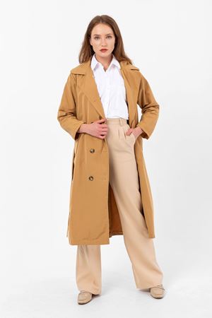 Kadın Marlen Klasik Camel Vintage Uzun Trençkot