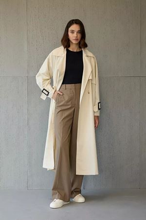 Kadın Krem Oversize  Uzun Trençkot Matilda