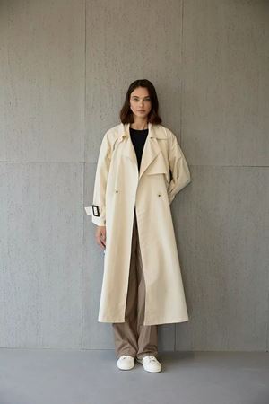 Kadın Krem Oversize  Uzun Trençkot Matilda