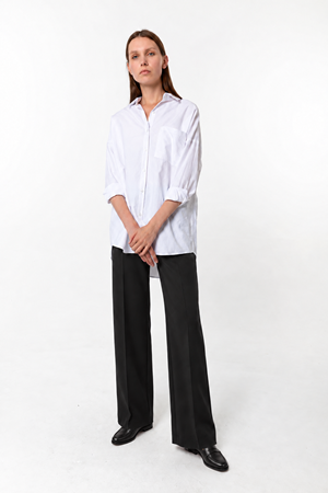 Kadın Beyaz %100 Pamuk Poplin Oversize Uzun Kollu Gömlek - 85 cm Uzun Kesim