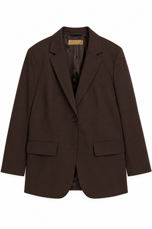 Kadın Tek Düğmeli Oversize Blazer Ceket Acı Kahve