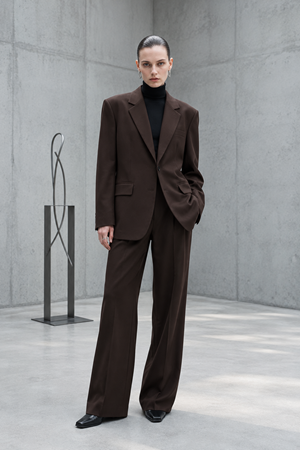 Kadın Tek Düğmeli Oversize Blazer Ceket Acı Kahve