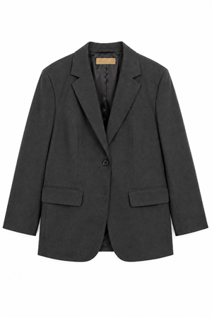 Kadın Tek Düğmeli Oversize Blazer Ceket Gri - Antrasit