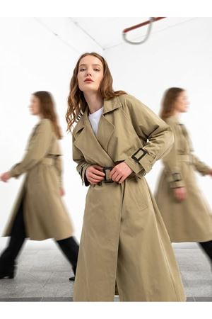 Kadın Matilda Açık Haki Oversize Uzun Trençkot
