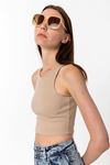 Kadın Bej Pamuk Karışımlı Halter Yaka Crop Top - Şık Basic Bluz