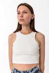 Kadın Ekru Pamuk Karışımlı Halter Yaka Crop Top - Şık Basic Bluz