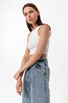 Kadın Ekru Pamuk Karışımlı Halter Yaka Crop Top - Şık Basic Bluz