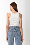 Kadın Ekru Pamuk Karışımlı Halter Yaka Crop Top - Şık Basic Bluz