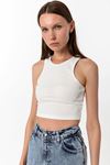 Kadın Ekru Pamuk Karışımlı Halter Yaka Crop Top - Şık Basic Bluz