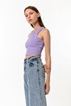 Kadın Lila Pamuk Karışımlı Halter Yaka Crop Top - Şık Basic Bluz