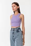 Kadın Lila Pamuk Karışımlı Halter Yaka Crop Top - Şık Basic Bluz