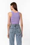 Kadın Lila Pamuk Karışımlı Halter Yaka Crop Top - Şık Basic Bluz