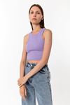 Kadın Lila Pamuk Karışımlı Halter Yaka Crop Top - Şık Basic Bluz