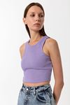 Kadın Lila Pamuk Karışımlı Halter Yaka Crop Top - Şık Basic Bluz