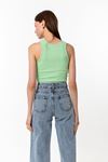 Kadın Yeşil Pamuk Karışımlı Halter Yaka Crop Top - Şık Basic Bluz