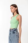 Kadın Yeşil Pamuk Karışımlı Halter Yaka Crop Top - Şık Basic Bluz