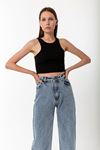Kadın Siyah Pamuk Karışımlı Halter Yaka Crop Top - Şık Basic Bluz