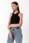 Kadın Siyah Pamuk Karışımlı Halter Yaka Crop Top - Şık Basic Bluz